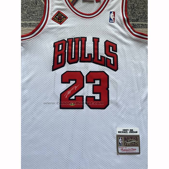 Maglia Chicago Bulls Michael Jordan No 23 Mitchell & Ness 1997-98 Bianco Firmada